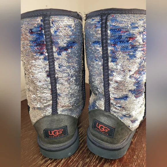 Limited edition Ugg blue orange sequin sheeling leather boots sz 7 - Picture 2 of 12